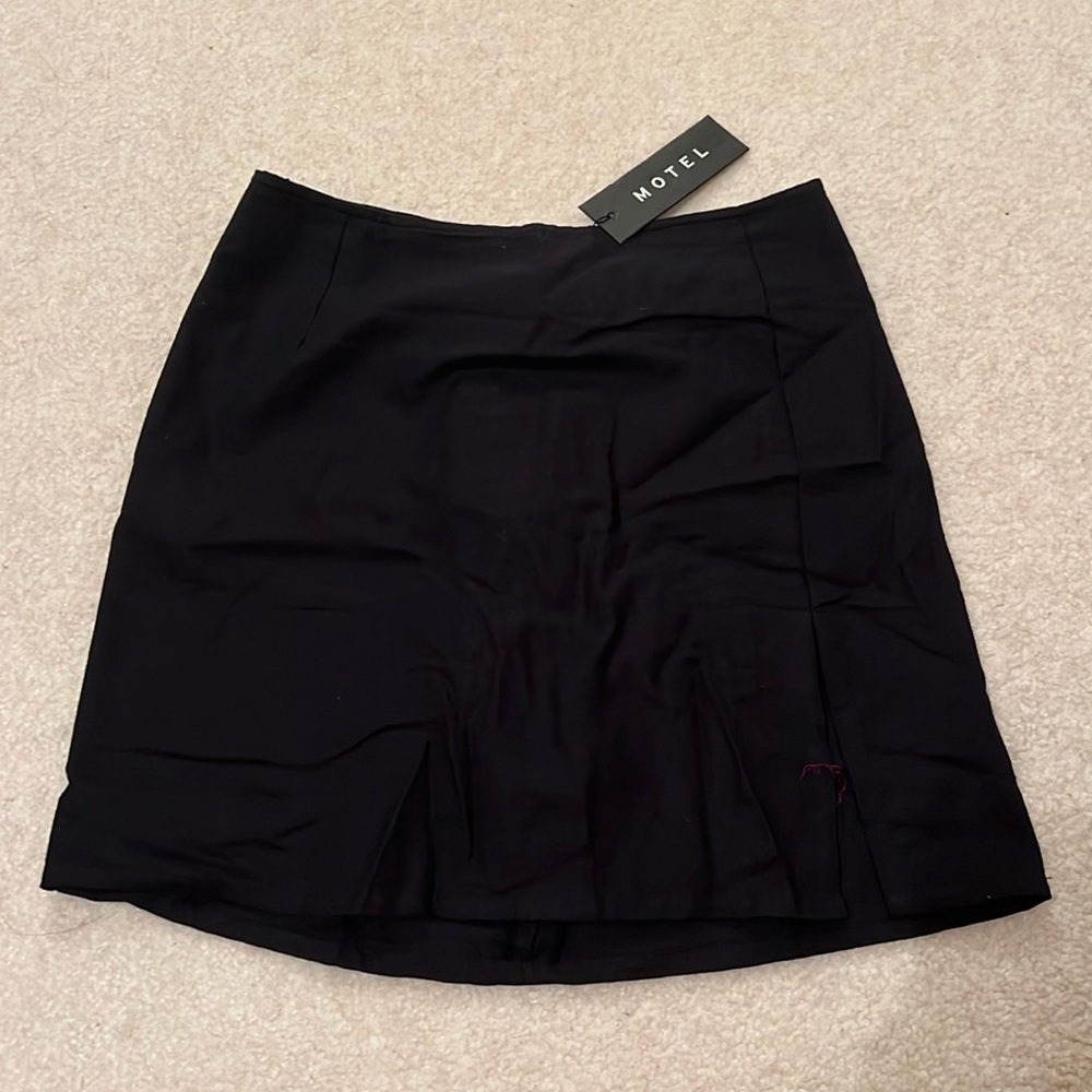 motel rocks black linen miniskirt with slit
